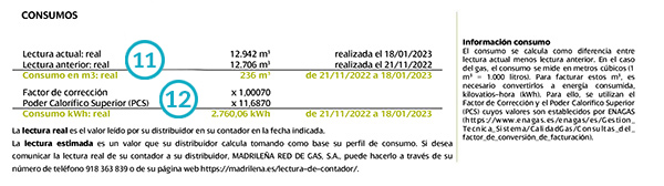 entender la factura del gas - lecturas y factor de correccion